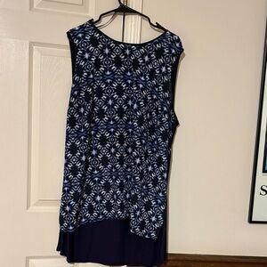 Navy and White Patterned Sleeveless Top